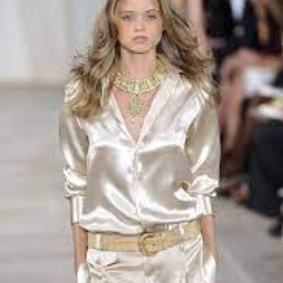 New, Ralph Lauren Black Label Crinkled Organza Puffed Silk Blend Blouse - Picture 5 of 16